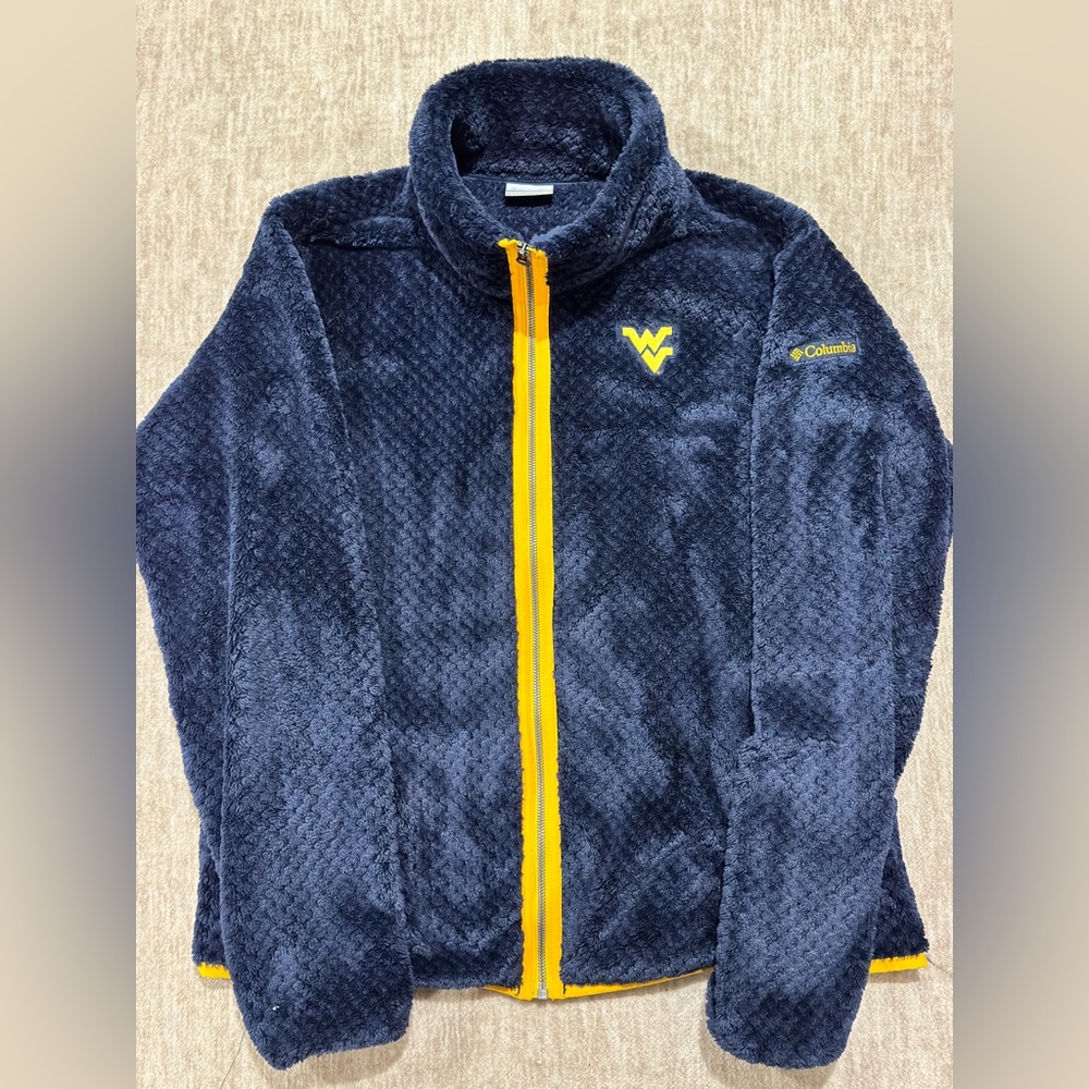 WVU Columbia Dark Blue Fleece Jacket with Gold Details
